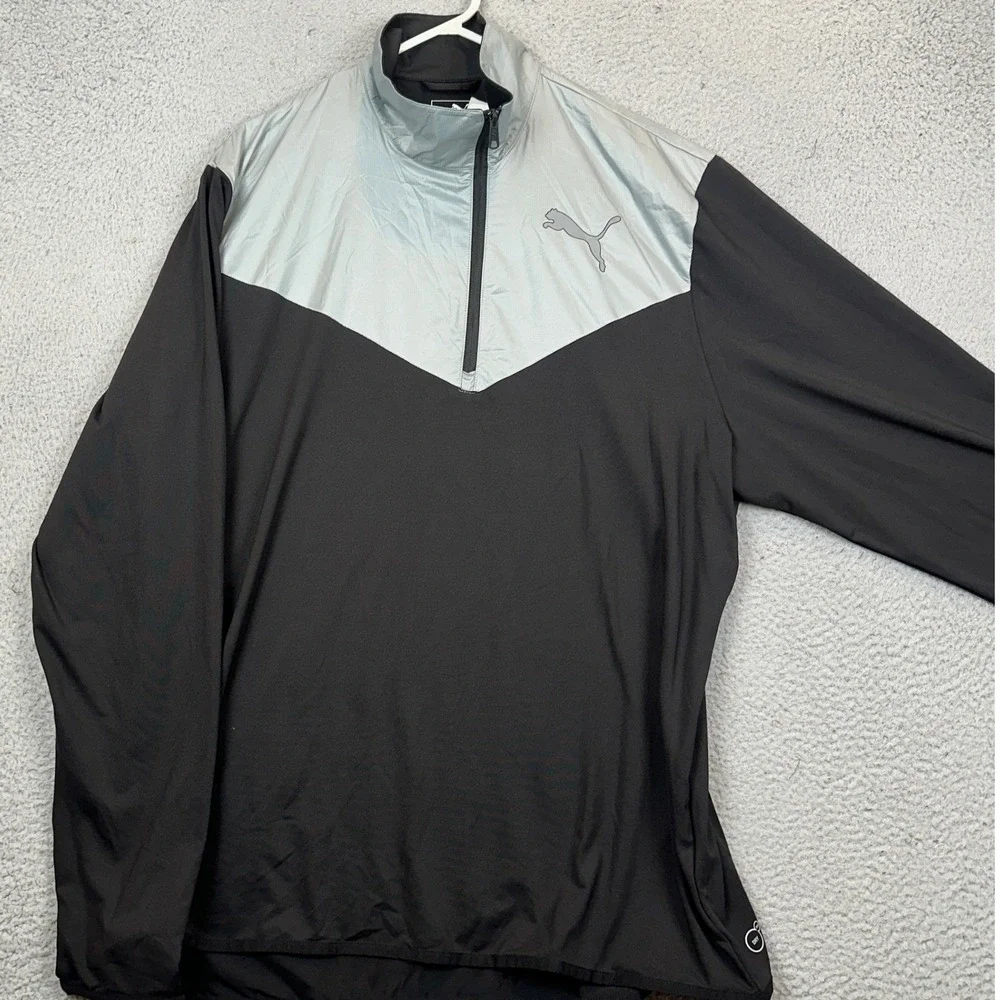 NEW Puma Mens 2XL Black Grey CleverDRY Quarter Zip Pullover Athletic Stretch